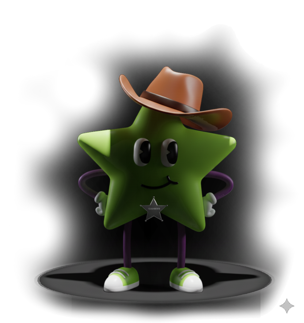 CartReel star sheriff mascot standing on platform
